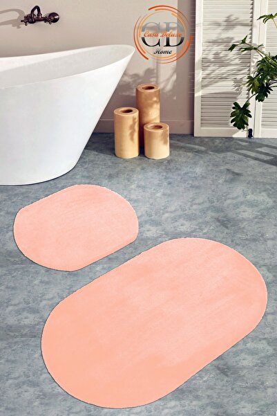 Casa Deluxe Home Pembe 2'li Oval Düz Renk Peluş Post Yumuşak Yıkanabilir Bany...