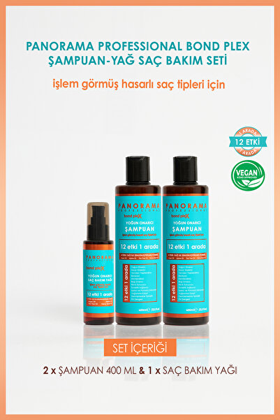 PANORAMA PROFESSIONAL Professional Bond Plex Bakım Seti 12 Etki 1 Arada/400 ml X2 Şampuan 100 ml Saç Bakım Yağı Vegan