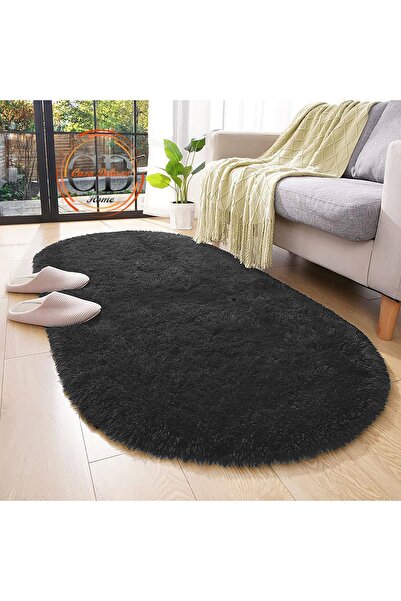 Casa Deluxe Home Antrasit Oval Post Peluş Yumuşak Yıkanabilir Kaymaz Dot Taba...