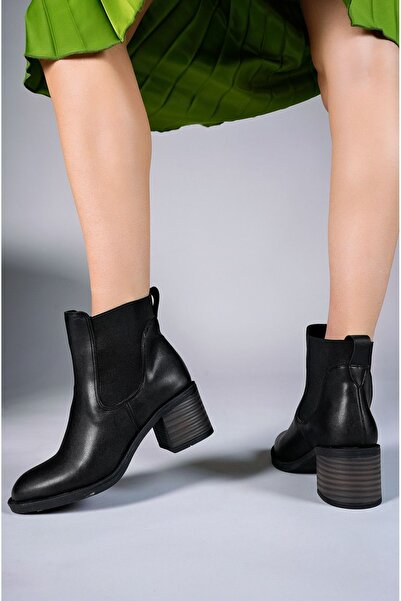 Riccon Bhelonzi Elastic Γυναικείες Μπότες 0012731   Μαύρο δέρμα