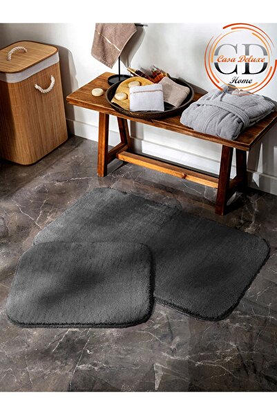 Casa Deluxe Home (100X60-60X50) 2'li Antrasit Peluş Post Yumuşak Yıkanabilir ...