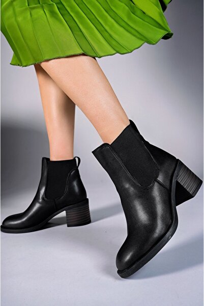 Riccon Bhelonzi Elastic Γυναικείες Μπότες 0012731   Μαύρο δέρμα