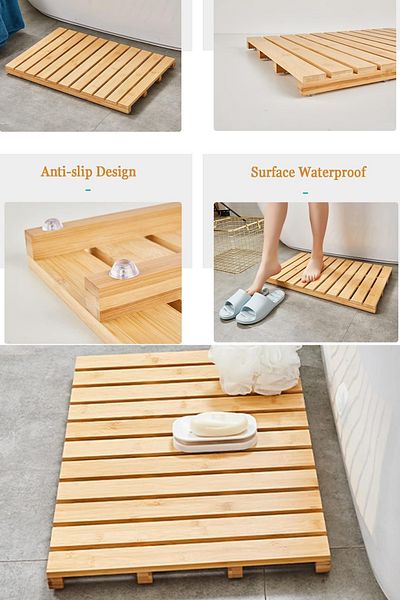 NEWNOW Αντιολισθητικό χαλάκι πόρτας Bamboo - Χαλί κουζίνας και μπάνιου, γρήγορο στέγνωμα