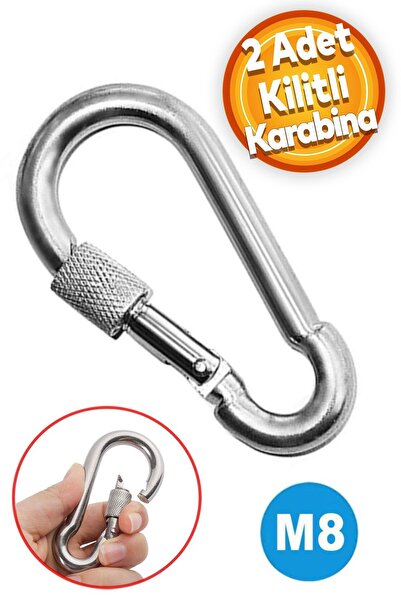 Badem10 2 Adet 8 Mm Kilitli Karabina Çelik Tırmanma Kamp Ekipmanı Salıncak As...