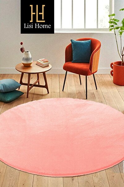 Lisi Home Pembe Yuvarlak Post Peluş Yumuşak Yıkanabilir Kaymaz Taban Antibakt...