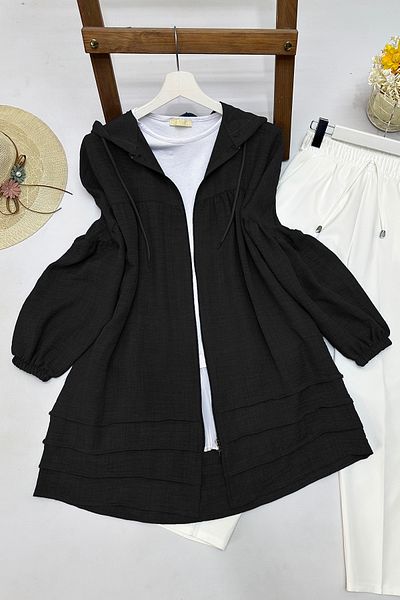 MODAQU Black Linen Cap - Bat Sleeve and Hood