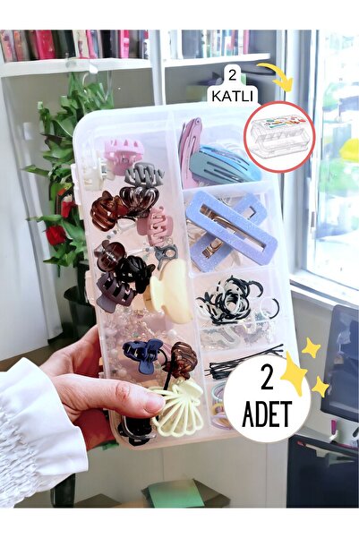 Gretta 1 Adet (2 KATLI) Takı Toka Düzenleyici Kutu - Dikiş Kutusu Hobi Kutusu