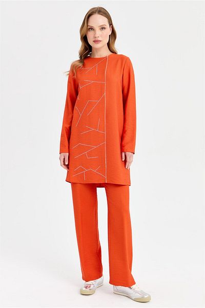 Esswaap Orange Stone Detailed Trousers and Tunic Set