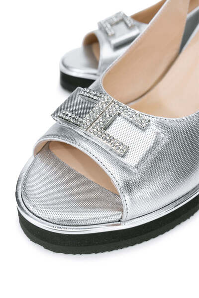Tamer Tanca Silver Metallic Genuine Leather Women's Sandals