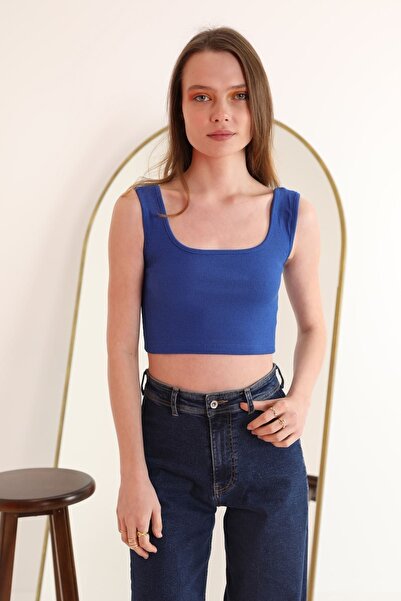 Moda1001 Кактус Кашкорсе Тканина на бретельках Кроп - Сакс Блакитний