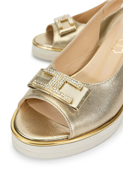 Tamer Tanca Genuine Leather Women's Sandals - Gold Heels