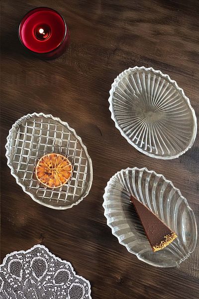 Jenisa 20x15 cm Glass Cake and Salad Serving Plate - 3 Different Model Set
