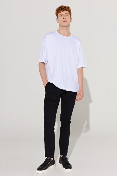 AC&Co / Altınyıldız Classics Μαύρο εφαρμοστό Άνετο ανδρικό παντελόνι chino με εύκαμπτες πλαϊνές τσέπες