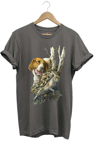 WİDİ Tricou gri cu tematică pădure, 100% bumbac, cu imprimeu pentru câine și ...