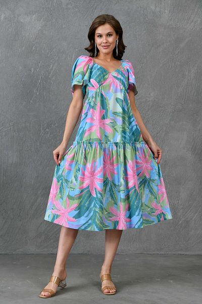 vuvutasarım Rochie midi cu decolteu în V cu model tropical - Croială evazată 9187