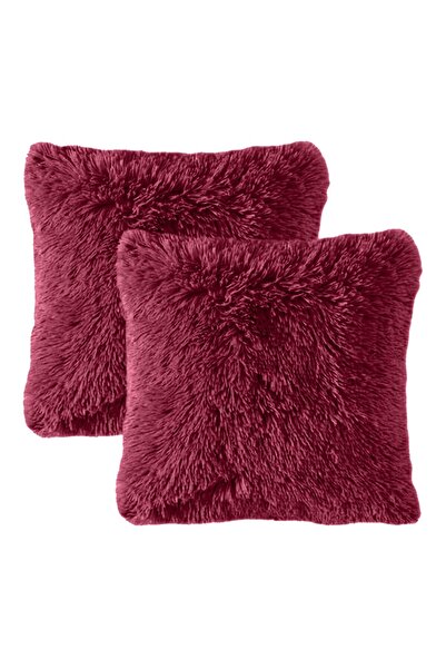 In House 2 Pieces Fur Decorative Cushion Set Soild Design - 45x45 cm
