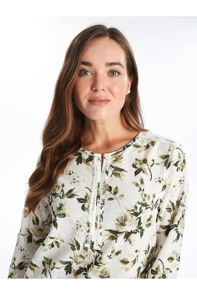 LC Waikiki LCW Grace - hosszú ujjú, virágmintás, szivárgó nyakú női tunika