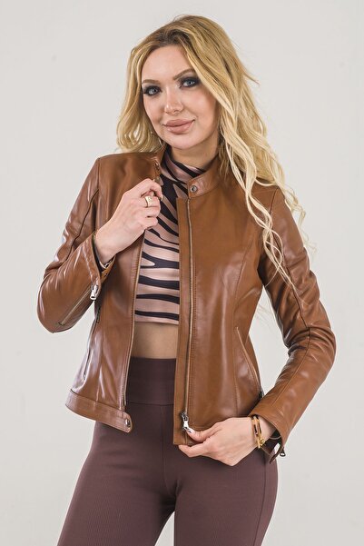 Ata Leather B-18 Kadın Hakiki Deri Ceket Taba Rengi