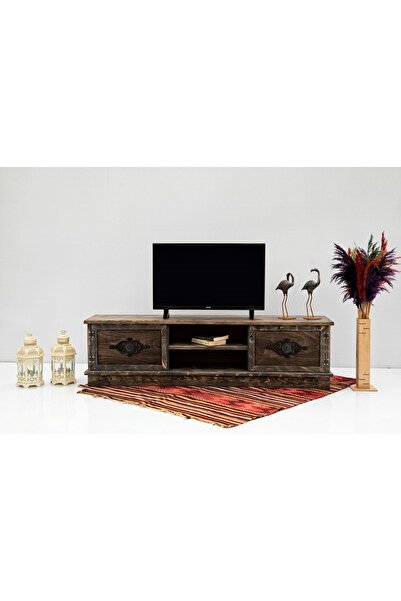BozYapıDekorasyon 159*35*44 Vizyon Doğal Ahşap Siyah Eskitme Tv Ünitesi