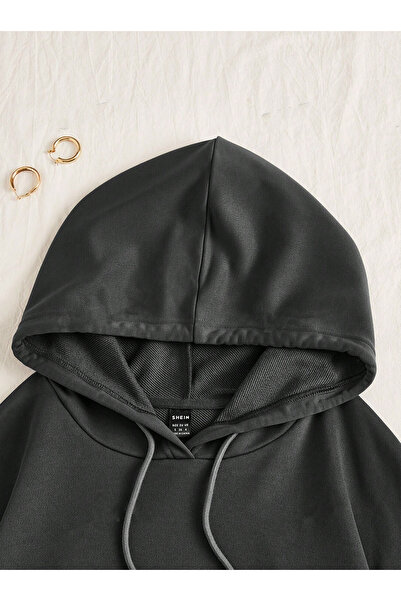 Benisengiydir Create Printed Oversize Hooded Anthracite Women's Sweatshirt