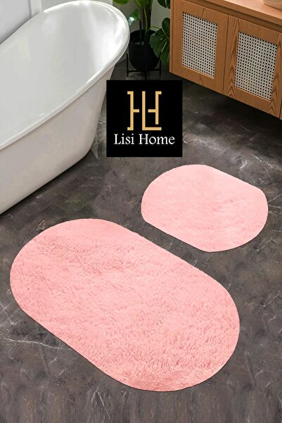 Lisi Home Pembe Peluş Yumuşak Banyo Halısı (80x120)(80x50) Klozet Takımı 2'li...