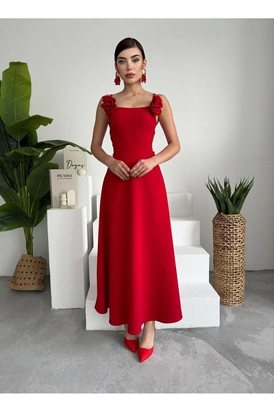 Secret Passion Lingerie Red Strapless Maxi Atlas Evening Dress with Rose Accessories - 258