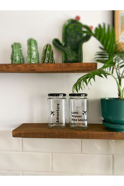 Atölye Merdiven 850 Cc Decorative Jar - Adventure Glass 2 Pieces, Erzak Coffee Tea Memory Photo Jar
