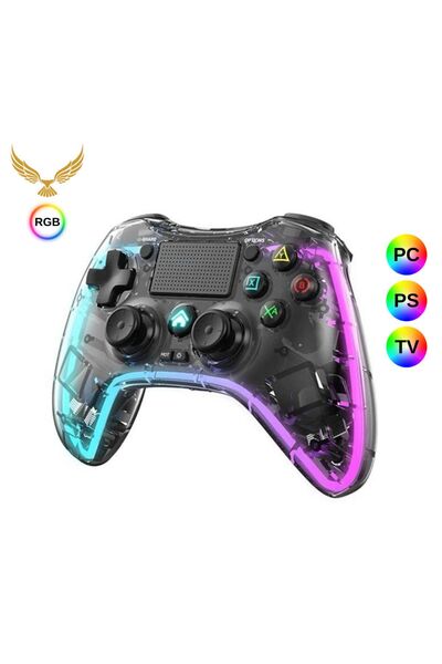 CROW'S TECH Leons RGB Gamepad Oyun Kolu Şeffaf 1000 mAh Kablosuz Ps3-Ps4-Tv-P...