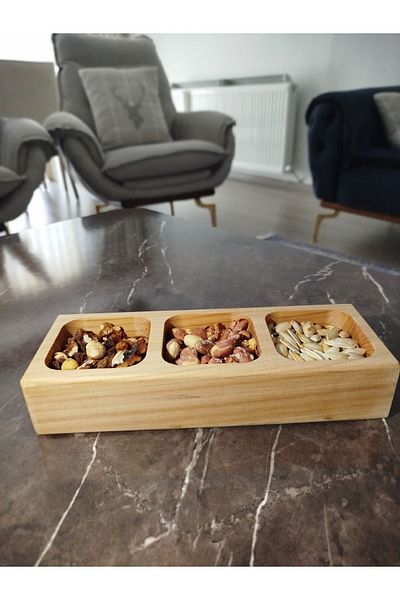 AR&MA WOOD Modern Handmade - 3-Eye Wooden Snack Bowl