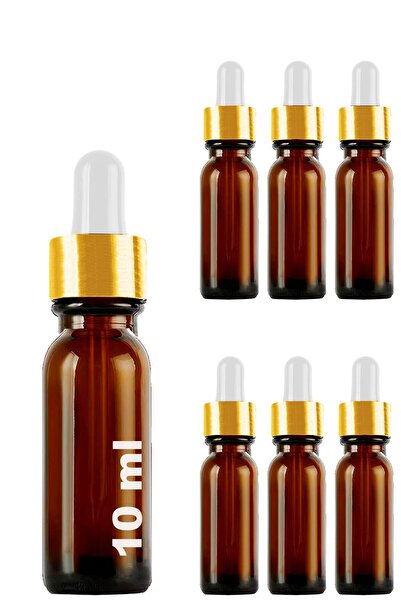 Afracam 10 ml Amber Cam Damlalık Serum Şişesi 10 Cc Gold Metal Kapaklı Kahver...