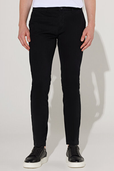 AC&Co / Altınyıldız Classics Μαύρο εφαρμοστό Άνετο ανδρικό παντελόνι chino με εύκαμπτες πλαϊνές τσέπες