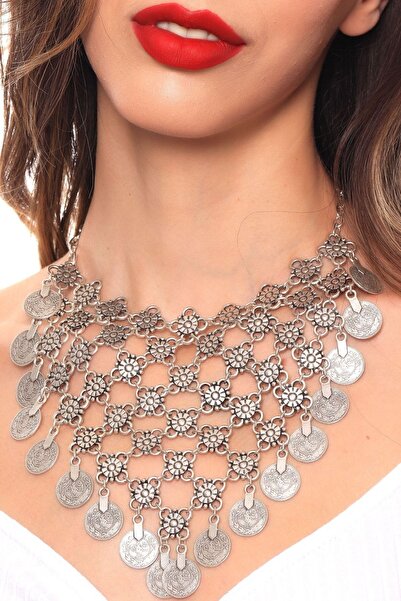 LABALABA Kadın Antik Gümüş Kaplama Tuğralı Örgü Kolye