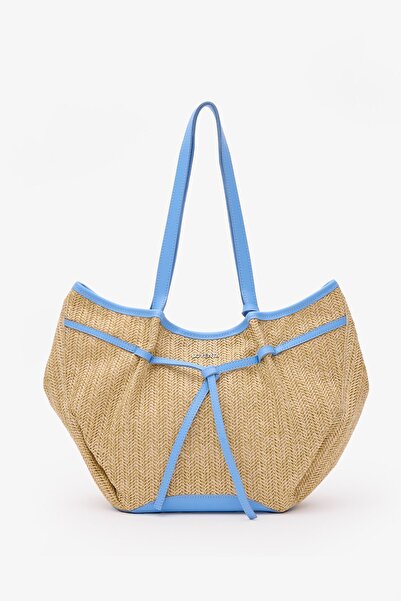 LOVENTA Geantă mare Niesha Allure-Mer din paie și albastru
