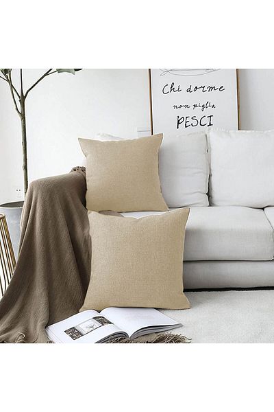 In House طقم وسائد زخرفية من الكتان مكون من قطعتين بتصميم سادة - 45×45 سم