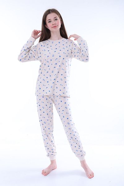 ZUZUNGA Set de pijamale pentru fete cu flori albastre - design minimal