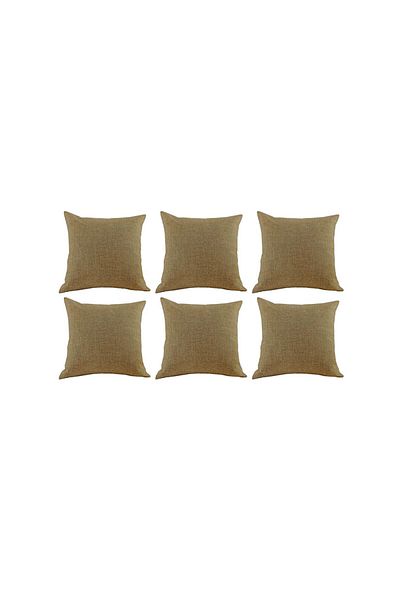 In House طقم وسائد زخرفية من الكتان مكون من 6 قطع بتصميم سادة - 45×45 سم
