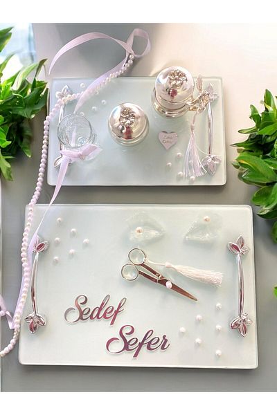 CyzHome Σετ δίσκου αρραβώνων Pearl Promise - Δίσκος καφέ με μαργαριτάρια και δίσκος αιτήματος