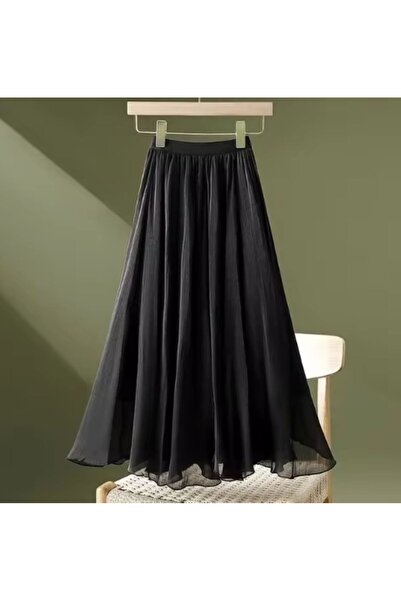 MERİT FASHION Beli Lastikli İpek Multi Şifon Etek