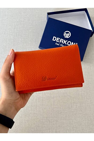 DERKON Mendy Model Useful Genuine Leather Medium Size Women's Wallet Orange Color