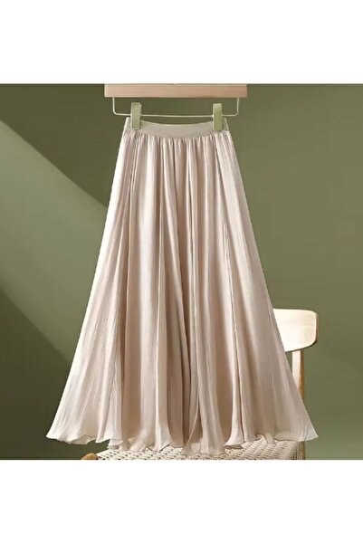 MERİT FASHION Beli Lastikli İpek Multi Şifon Etek