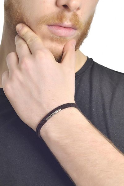 LABALABA MEN'S STEEL CLOSURE BROWN ACRYLIC COIL BRACELET