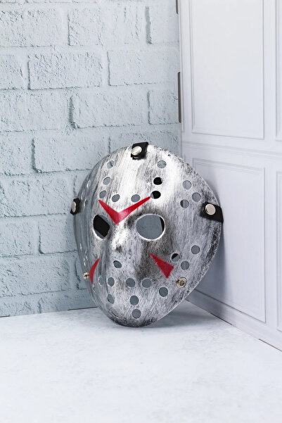 EkoStore Halloween Jason Maskesi Gümüş Kırmızı Detaylı