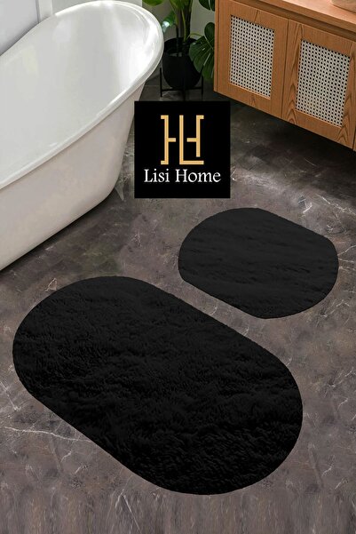 Lisi Home Siyah Peluş Yumuşak Banyo Halısı (80x120)(80x50) Klozet Takımı 2'li...