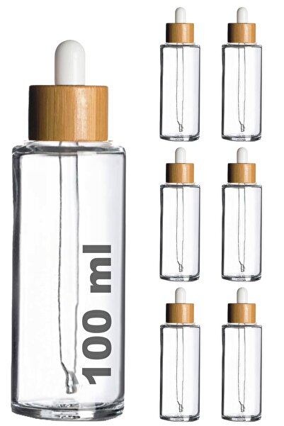 Afracam 100 ml Şeffaf Cam Damlalıklı Serum Şişesi 100 Cc Bambu Kapaklı Ahşap ...
