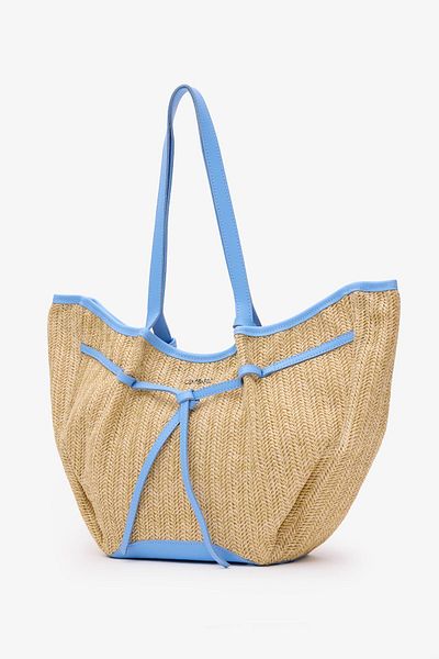LOVENTA Wicker and Blue Niesha Allure-Mer Large Tote Bag