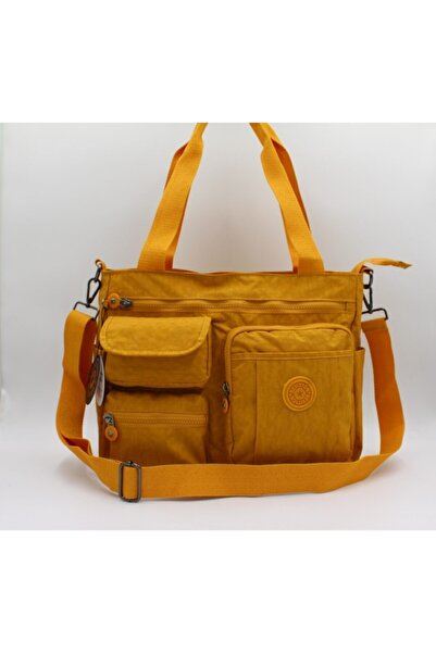 Bevitton Geantă de umăr din țesătură impermeabilă cu mai multe compartimente de culoare muștar 7300