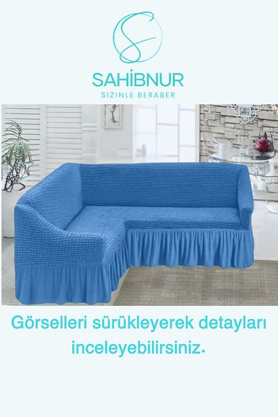 SAHİBNUR Canapea de colț Bürümcük L, husă de canapea, husă de scaun, elastică, cu fuste, lungime totală 350 cm