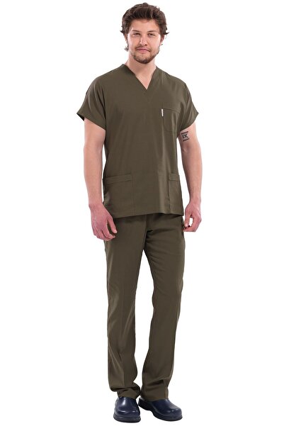 Alsancak Üniforma Khaki Men's Scrubs - Flex Lycra, Thin Fabric, Surgical Doctor and Nurse Jersey Set
