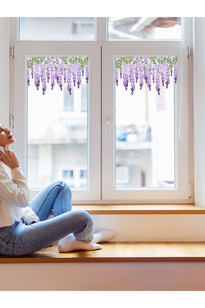 MAARS Transparent Glass Sticker with Purple Cluster Flower Pattern - Double-Way Glass Ornament and Window Decoration