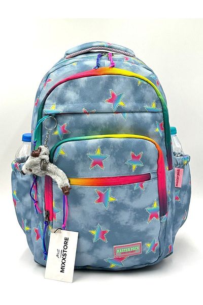 ms mixxstore Turcoaz Master Pack - Școală de călătorie și rucsac de dimensiuni mari cu fermoar colorat cu detaliu stea / 680
